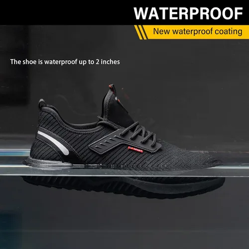 Vista 2 de ulogu Zapatos de punta de acero impermeables para hombre, ligeros, antideslizantes, cómodos, a prueba de pinchazos, zapatos de trabajo