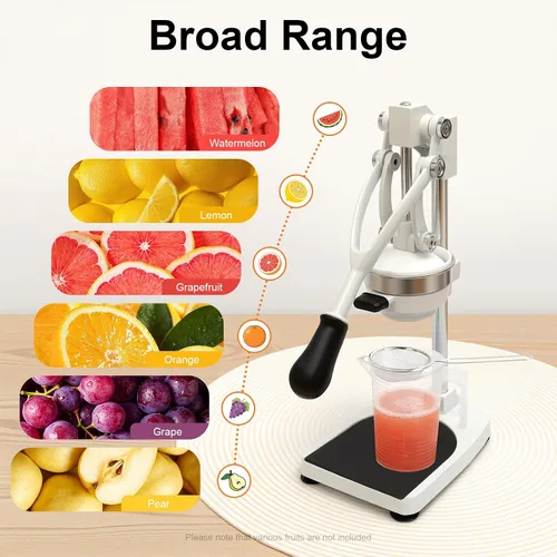 Vista 9 de Exprimidor de hierro fundido, exprimidor manual resistente con base estable, prensa comercial de cítricos para naranja, limón, lima, pomelo