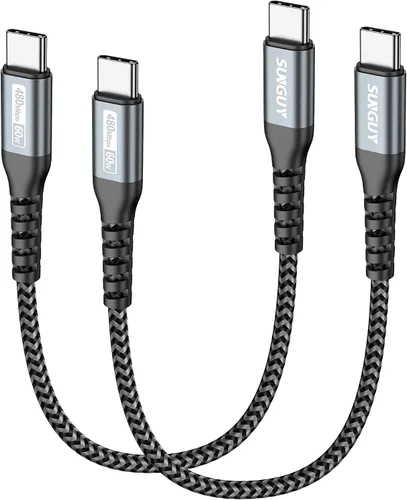 Vista 12 de SUNGUY Cable corto USB C a USB C de 1 pie [paquete de 2] de carga rápida de 60 W Naranja