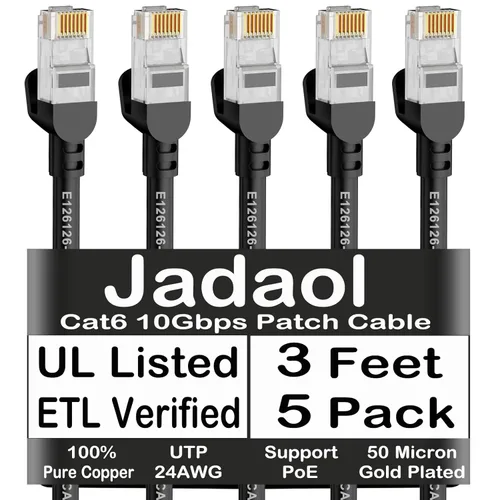 Vista 16 de Cable Ethernet Cat 6 de 1 pie (paquete de 6), para exteriores e interiores, compatible con red Cat7 de 10 Gbps, cable de conexión LAN plano