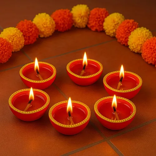 Vista 8 de Pure Source India Diya decorativa hecha a mano de terracota, 3 pulgadas, 6 piezas, multicolor