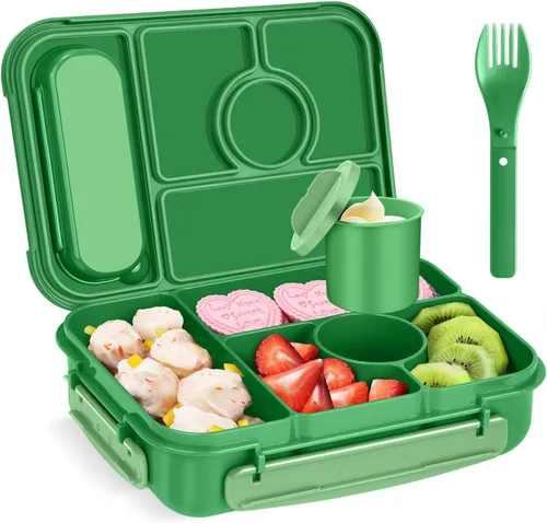 Vista 8 de Amathley Caja Bento para Adultos y Niños, Contenedores de Almuerzo para Adultos/Niños/Niños Pequeños, Caja de Almuerzo Bento de 5 Compartimentos