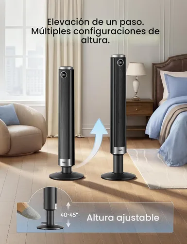 Vista 3 de DREO Ventilador de torre inteligente para dormitorio, altura ajustable de 40 a 45 pulgadas, velocidad de 28 pies/s, motor de CC, 9 velocidades, 4