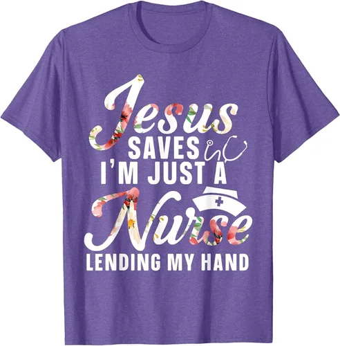 Vista 20 de Jesus Saves I'm Just A Nurse Lending My Hand RN Christian T-Shirt Asphalt Grey