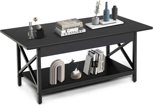 Vista 10 de Mesa auxiliar, mesa de cóctel rectangular de 44 pulgadas con estante de almacenamiento, mesa de acento industrial con marco de metal y almohadillas