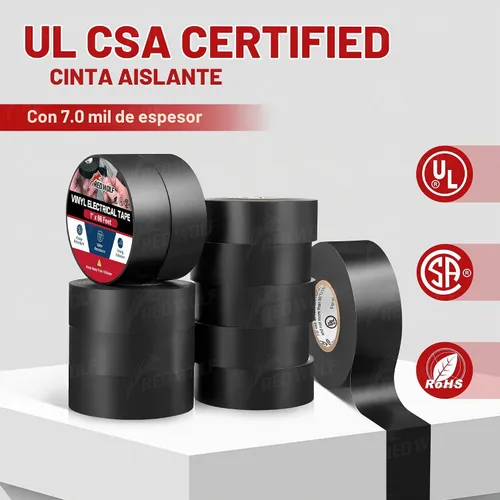 Vista 2 de RED WOLF Cinta eléctrica de vinilo de 1 pulgada x 66 pies, 5 rollos, cinta eléctrica de PVC con certificación UL CSA de 7 mil de grosor, resistente