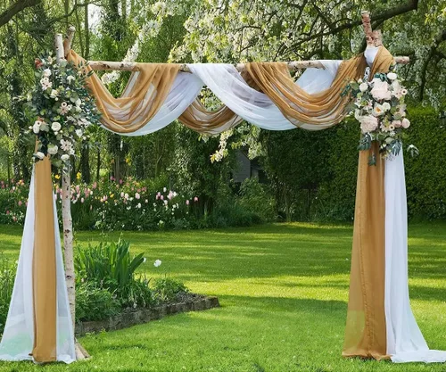 Vista 28 de Warm Home Designs Paquete de Tela para Arco de Boda Tiene 2 Scarves de 216 Pulgadas (18 Pies) en Tela Azul Marino y Blanco para Ceremonia de Boda
