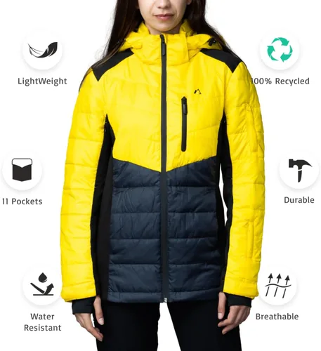 Vista 6 de Apricoat EcoDown Jacket - Chaqueta acolchada con capucha ligera y resistente al agua - Abrigo de invierno resistente al viento con aislamiento