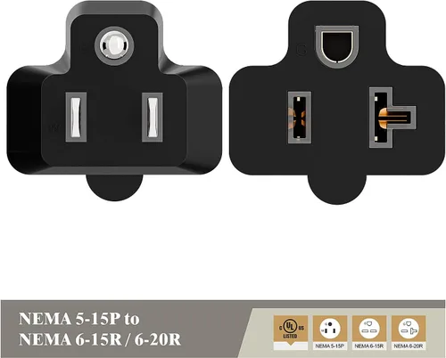 Vista 3 de Nema Adaptador de enchufe de 15 amperios a 20 amperios con certificación ETL NEMA 5-15P a 5-15/20R (peine de 20 amperios T Blade) 15 Amp enchufe