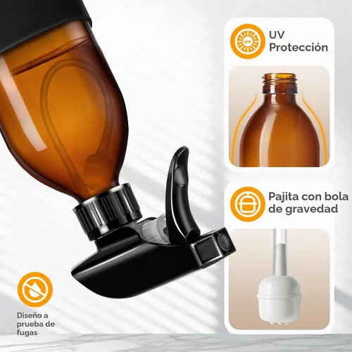 Vista 4 de Tecohouse Botellas de spray de vidrio ámbar de 360° 8 oz con funda