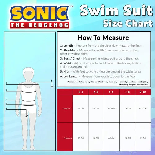 Vista 6 de Sonic The Hedgehog Disfraz de natación para niños, esenciales para vacaciones de verano, trajes de baño para niños de 3 a 10 años