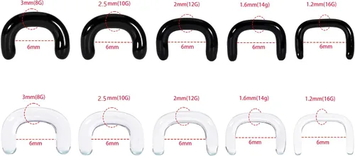Vista 5 de 2 retenedores de cristal para el tabique de 16G, 14G, 12G, 10G, 8G, invisibles, en forma de U, con juntas tóricas, hipoalergénicos para el trabajo