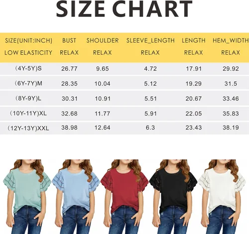 Vista 6 de blibean Camisas de moda para niña, tops de verano de 4 a 15 años