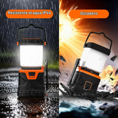 Vista 5 de Linterna LED para campamento, recargable, 1000 lúmenes, portátil con 5 modos de luz, IP44 impermeable 4400 mAh, linterna para tienda de campaña