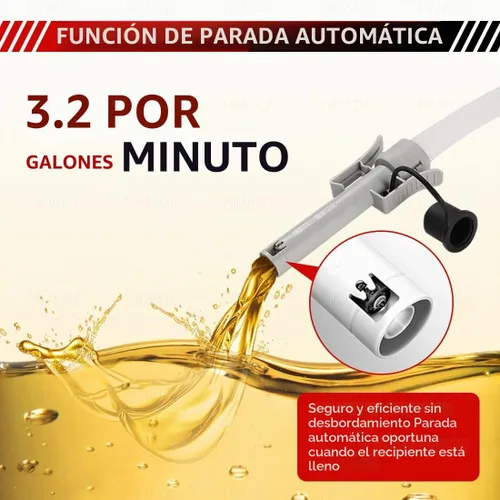 Vista 3 de HiNADA Bomba de transferencia de combustible con parada automática: alimentación de batería, portátil de 3.2 GPM con manguera extra larga de 51