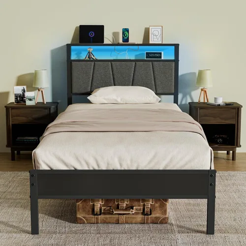 Vista 18 de Z-hom Base de cama matrimonial tapizada de fácil montaje y cabecera