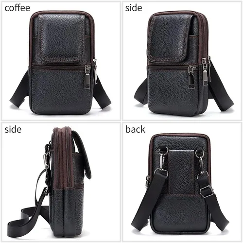 Vista 2 de Bolsa de hombro de cuero para hombre, bolsa de cintura para teléfono, bolsa de negocios con correa ajustable