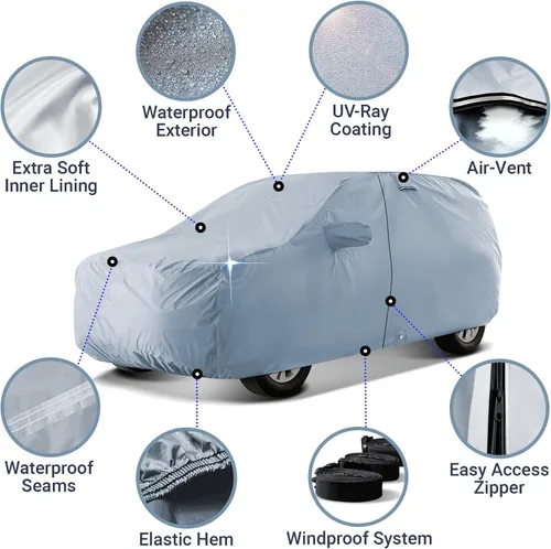 Vista 4 de iCarCover Funda de automóvil premium para Ford Mustang Mach-E 2021-2023, impermeable, para todo tipo de clima, lluvia, nieve, rayos UV, protector