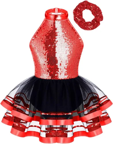 Vista 7 de CHICTRY Vestido tutú de ballet con lentejuelas brillantes para niñas y niñas, moderno disfraz de baile latino de jazz