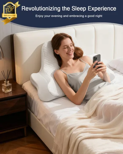 Vista 3 de Almohada cervical para el cuello y almohada de lectura para dormir y leer, almohada ortopédica ergonómica de espuma viscoelástica, soporte