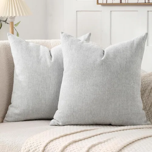 Vista 13 de Jepeak - Fundas de cojín de arpillera, paquete de 2 fundas de almohada cuadradas sólidas, gruesas y decorativas para el sofá o sillón, estilo casa