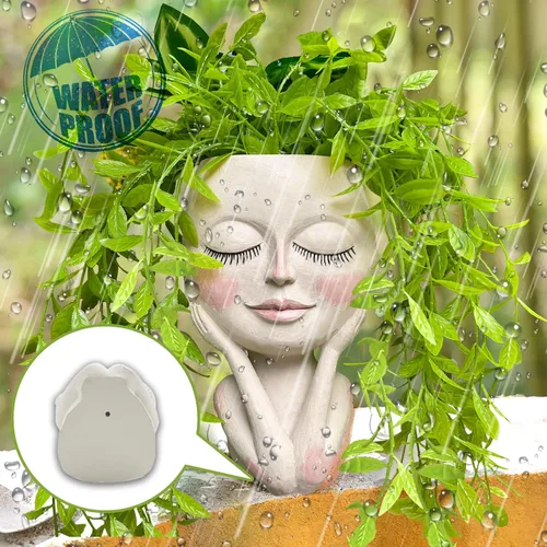 Vista 2 de Macetas Cara de Plantas en Forma de Cabeza - Lindas Macetas para Suculentas, Macetas para Plantas de Interior con Sistema de Drenaje, Regalos