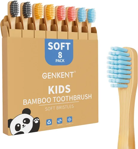 Vista 9 de GENKENT Cepillos de dientes de bambú con cerdas medianas para adultos, paquete de 12, cerdas de 0.008 in