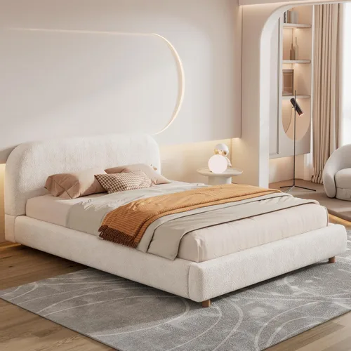 Vista 21 de Cama de Plataforma Tapizada con Forma Curva con Cabecera de Forma Curva, Marco de Cama de Madera Tamaño Full para Dormitorio de Niños y Adultos