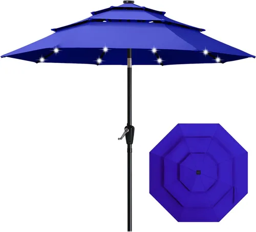 Vista 8 de ABCCANOPY Sombrilla solar de patio de 3 niveles de 11 pies, 32 luces LED Beige