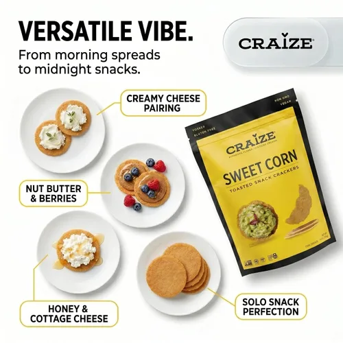 Vista 6 de Craize Sweet Corn Crisps Galletas de maíz tostadas sin gluten, veganas, kosher, 4 onzas cada una