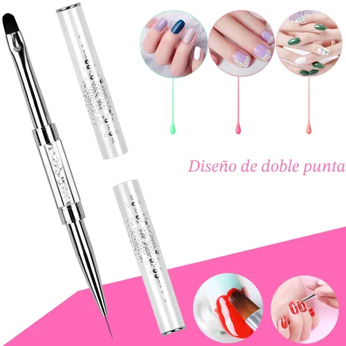 Vista 3 de Cepillo de uñas de gel de construcción UV de doble extremo, mango de diamantes de imitación, cepillo de revestimiento de arte de uñas, cepillo
