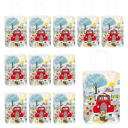 Vista 8 de HOME & HOOPLA Bolsas de regalo de papel con estampado de hojas bohemias y bolsas para recuerdos de fiesta, pequeñas de 5.25 x 3.5 x 8.25 pulgadas