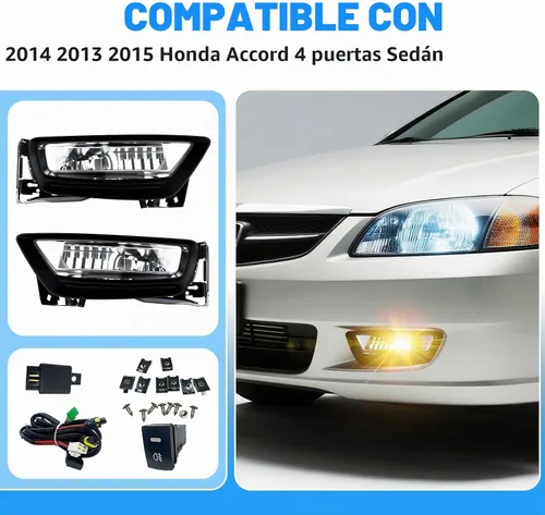 Vista 4 de Luces antiniebla aptas para Honda Accord 2014 2013 2015 4 puertas sedán luces antiniebla con bombillas halógenas e interruptor y kit de cableado