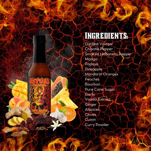 Vista 2 de Hellfire Hot Sauce Ritual Habitual - Salsa picante gourmet a base de frutas con sabores tropicales y curry, 5 onzas