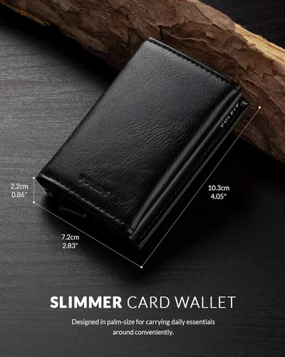 Vista 6 de Cartera plegable de cuero genuino con compartimento para billetes, ventana de identificación y bolsillo para monedas