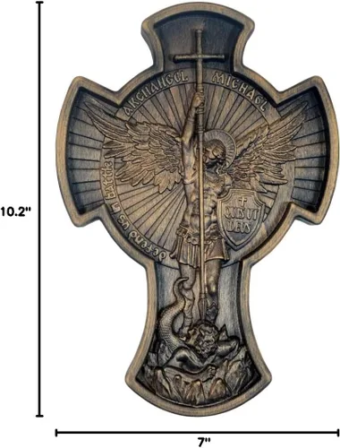 Vista 6 de Royal Wooden Collection Cruz de pared Guardián Arcángel Miguel icono colgante tallado en madera cristiana idea de regalo para hombres