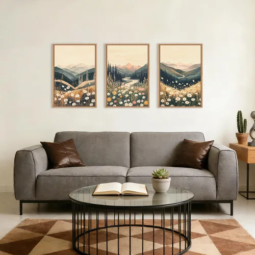 Vista 34 de Arte de Pared de Lienzo Enmarcado con Grandes Pinceladas Abstractas, Decoración de Pared Azul Marino Neutro, Pintura de Pared Moderna en Tonos