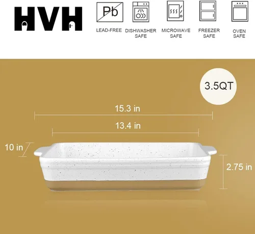 Vista 4 de HVH Plato grande para cacerola, fuente para hornear de 9 x 13 pulgadas para horno, bandeja de cerámica para lasaña profunda, platos para hornear