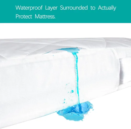 Vista 3 de Protector de colchón para cuna con cremallera, funda impermeable para colchón de cuna, transpirable y absorbente, funda de 6 lados totalmente
