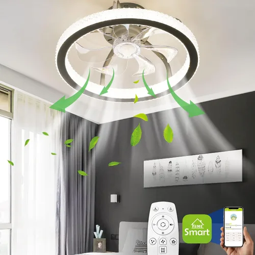 Vista 7 de Ventilador de techo de perfil bajo con luz, ventilador de techo LED de 18 pulgadas, control remoto, regulable, 3 modos de iluminación y velocidad