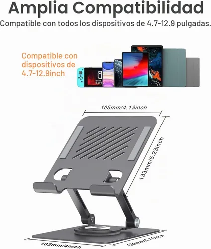 Vista 4 de JUANWE Soporte giratorio para iPad para escritorio, soporte de tableta de Negro
