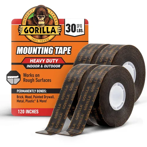 Vista 13 de Gorilla Cinta de montaje de doble cara de servicio pesado XL, 1 "x 120", negro (paquete de 1) Holds up to 30lbs, Industrial Strength Adhesive for