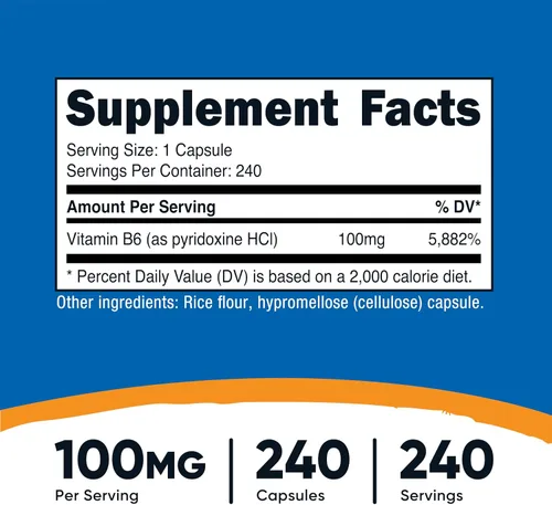 Vista 6 de Nutricost Vitamina B6 (Piridoxina HCl) 100 mg, 240 Cápsulas