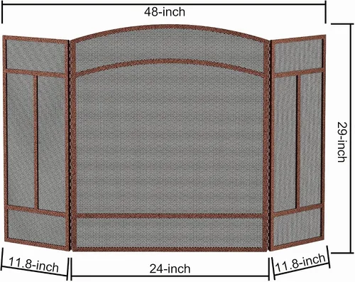 Vista 5 de Fire Beauty Pantalla para chimenea de 3 paneles de hierro forjado de 48 pulgadas de largo x 29 pulgadas de alto, cubierta de protección contra