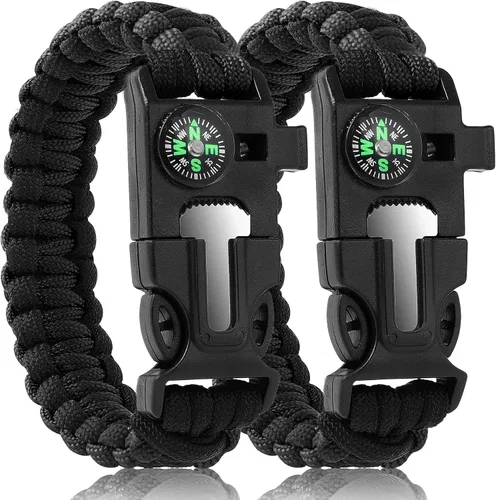 Vista 9 de Pulseras Oadnfa, pulseras de supervivencia para hombres, kit de equipo táctico de paracord de 5 en 1 para acampar, con cuerda de paracaídas