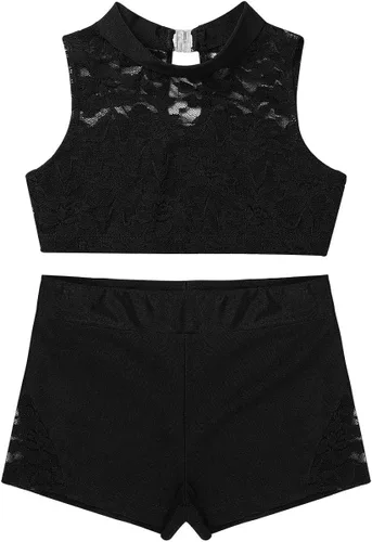 Vista 3 de iiniim Conjunto de dos piezas con brasier deportivo de danza y pantalones cortos para niñas y niñas