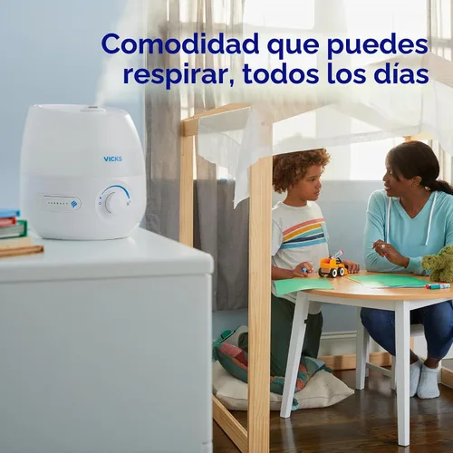 Vista 4 de Vicks Mini humidificador de vapor refrescante sin filtro, para habitación pequeña – Control de niebla variable – Funciona con Vicks VapoPads