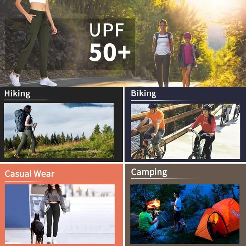 Vista 5 de Pantalones deportivos tipo cargo ligeros para mujer, de secado rápido, UPF50+, pantalones deportivos casuales de entrenamiento al aire libre