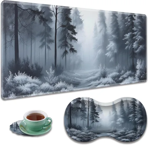 Vista 20 de Alfombrilla de mouse grande para juegos + reposamuñecas + posavasos combinados, 31.5 x 11.8 pulgadas, tapete de extensión antideslizante duradero
