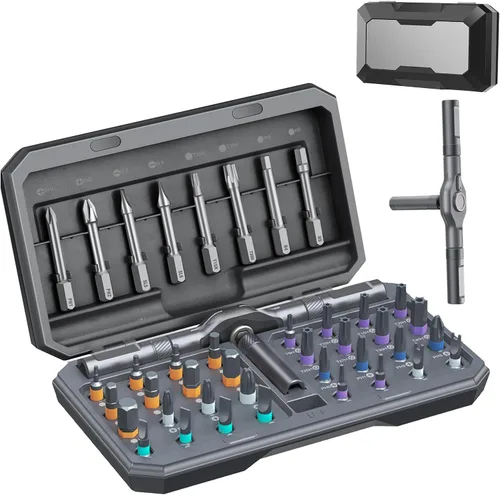Vista 9 de Juego de destornilladores magnéticos de trinquete 24 en 1, juego de destornilladores magnéticos multibit DIY con mango de trinquete desmontable, kit